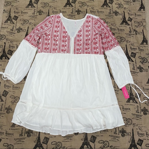 Xhilaration NWT! White/Red Embroidered Long Sleeve Babydoll Dress Size XXL - Picture 8 of 14